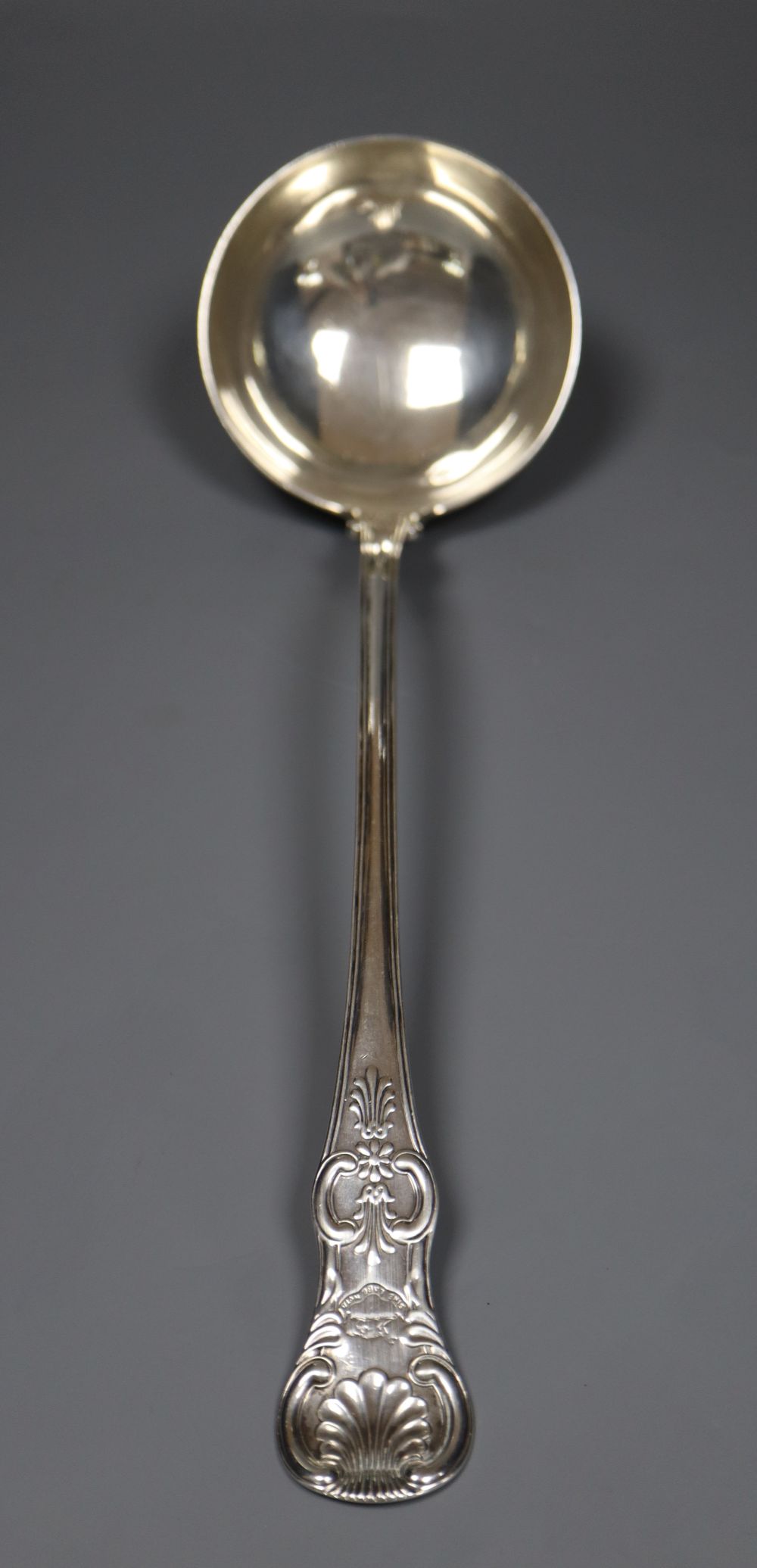 A William IV Scottish silver Queens pattern soup ladle, A*A, Glasgow, 1831, 36cm, 8.5oz.